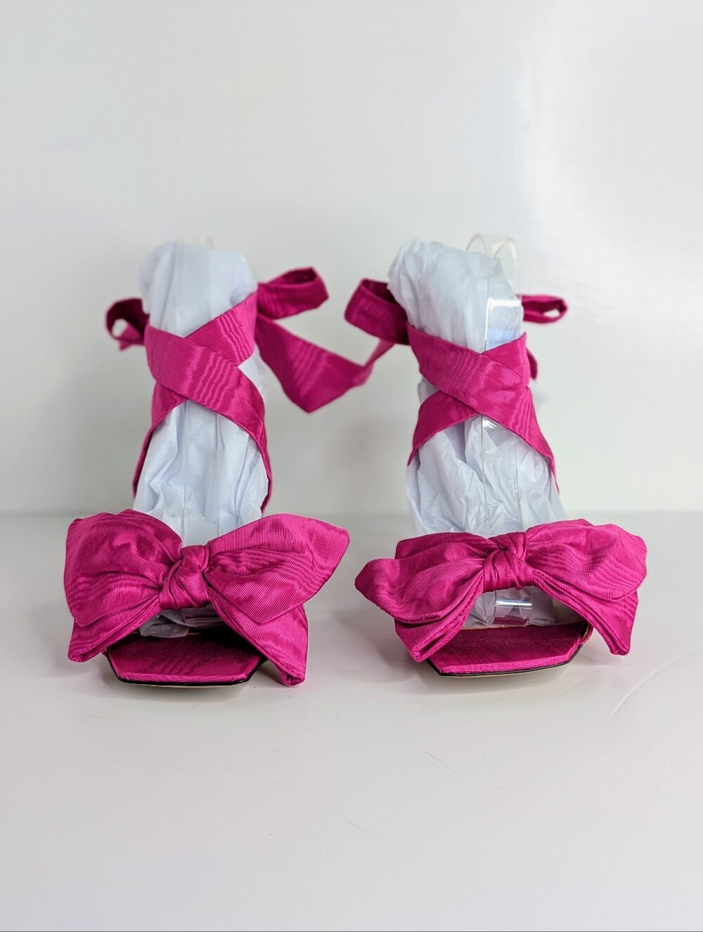 Ganni Bow Ankle Tie Heels 38 Hot Pink Open Toe Strappy Kitten Heel Party 7.5-8 - Picture 2 of 16